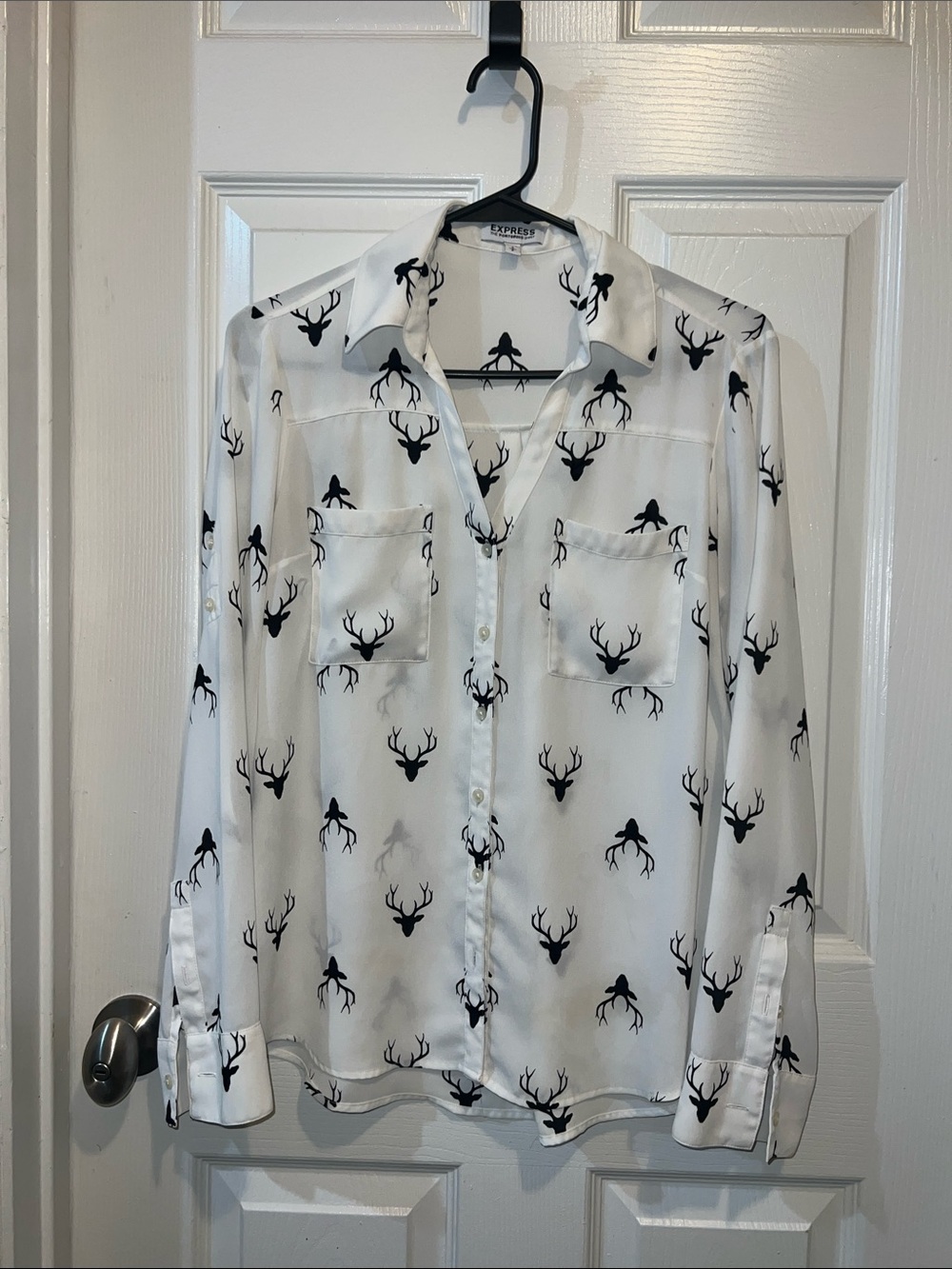 Express White Blouse with Black Deer Head Print